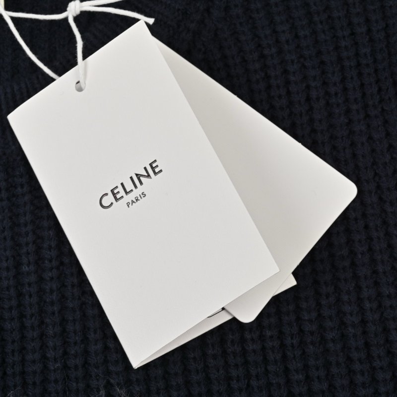 Celine Logo Embroidered Crewneck Sweater Navy Blue view
