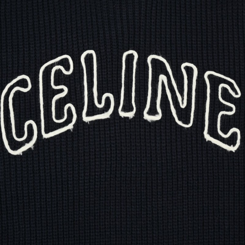 Celine Logo Embroidered Crewneck Sweater Navy Blue view