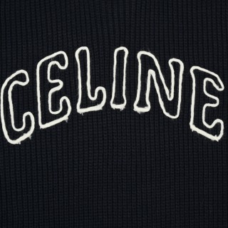 Celine Logo Embroidered Crewneck Sweater Navy Blue view 8