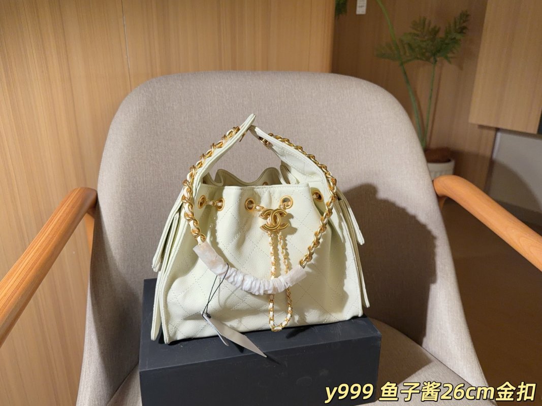 Chanel 25C Caviar Hobo Bucket Bag Cream Rep view