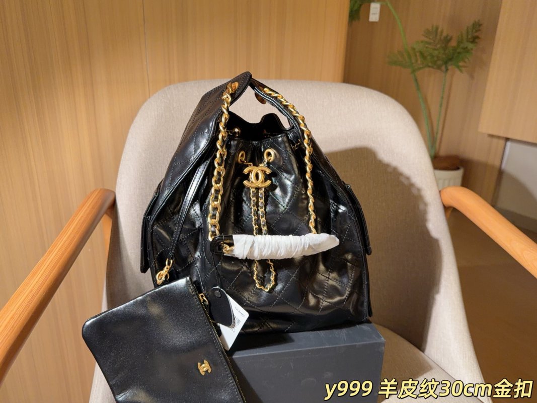 Chanel Large 25 Hobo Bucket Bag Black Gold Chain view