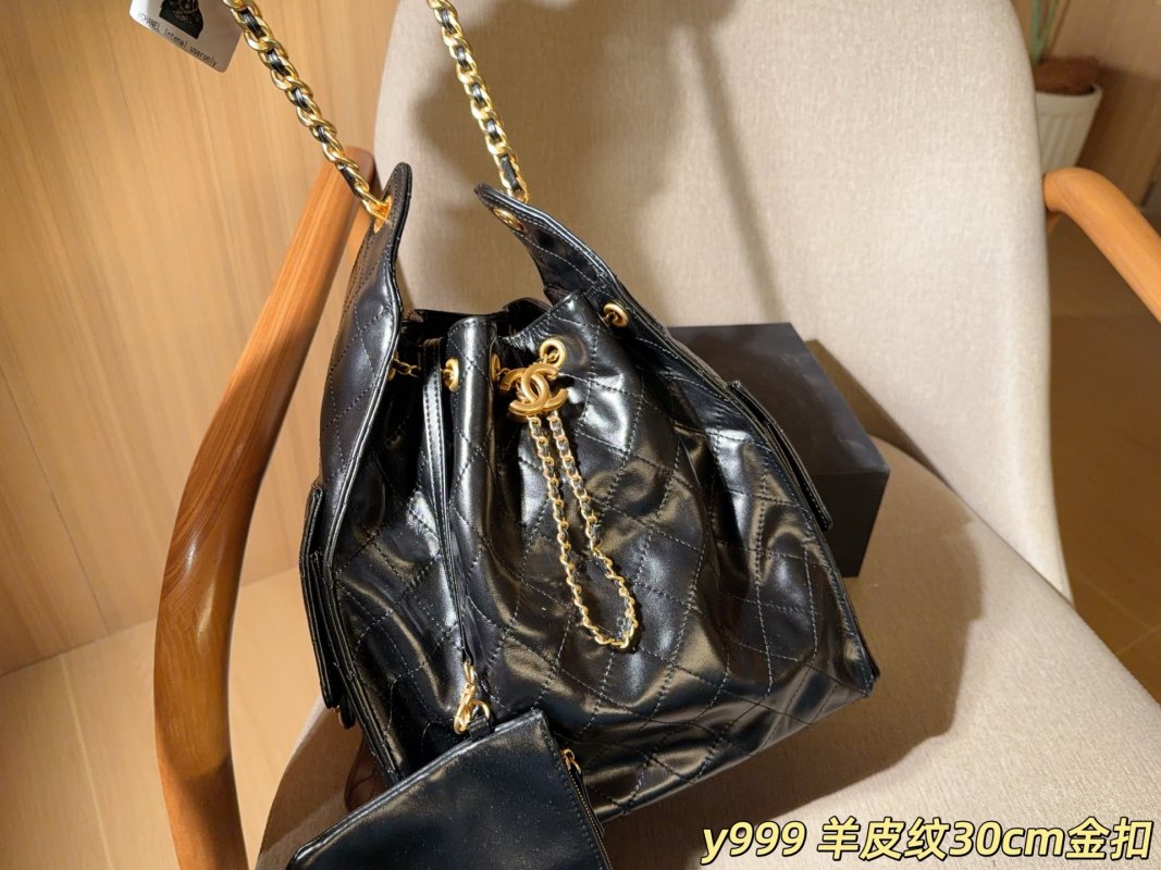 Chanel Large 25 Hobo Bucket Bag Black Gold Chain view