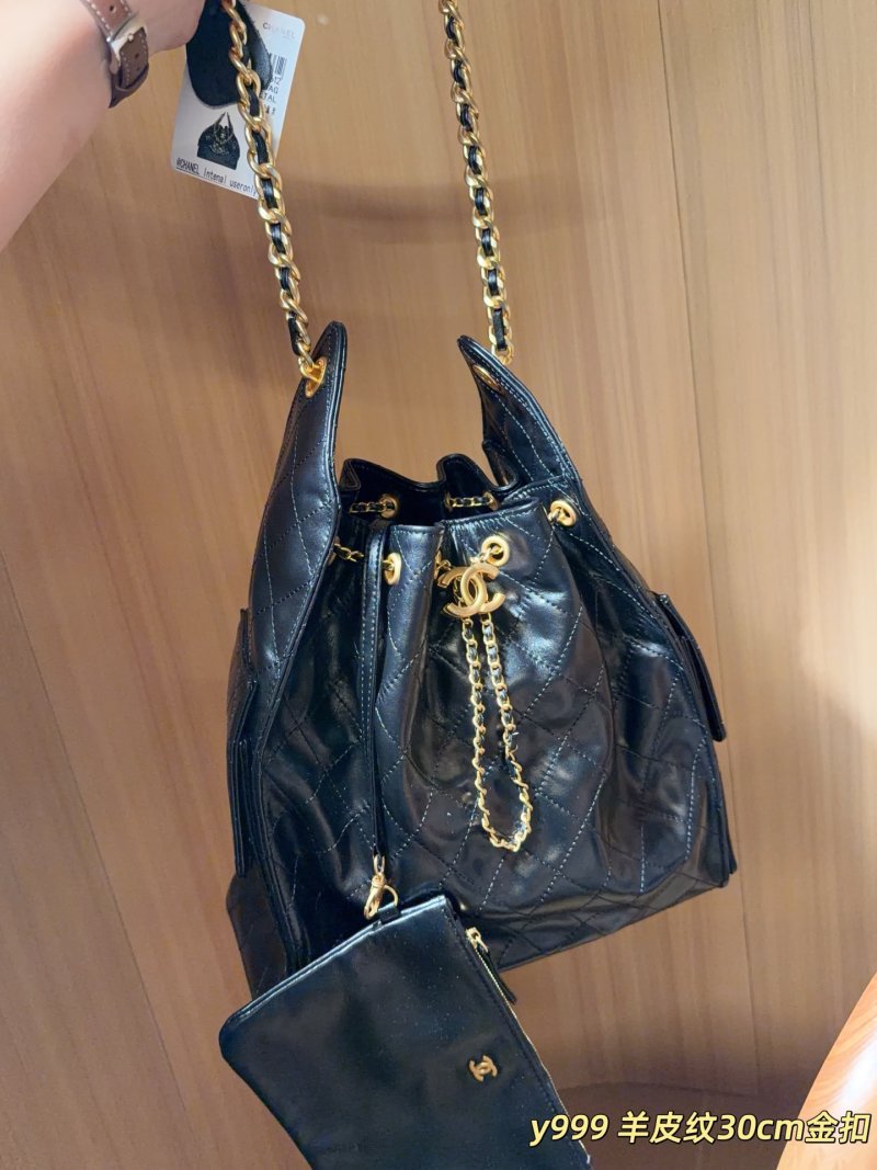 Chanel Large 25 Hobo Bucket Bag Black Gold Chain view
