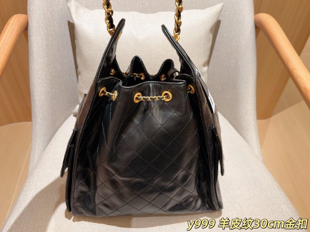 Chanel Large 25 Hobo Bucket Bag Black Gold Chain view