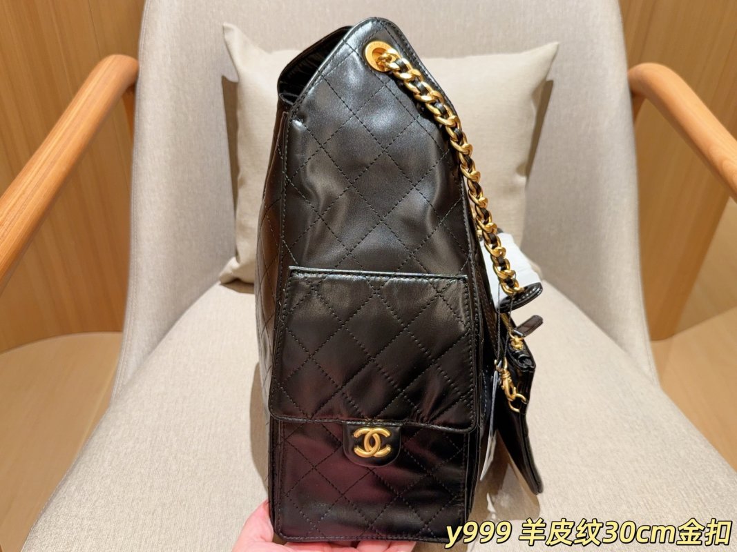 Chanel Large 25 Hobo Bucket Bag Black Gold Chain view