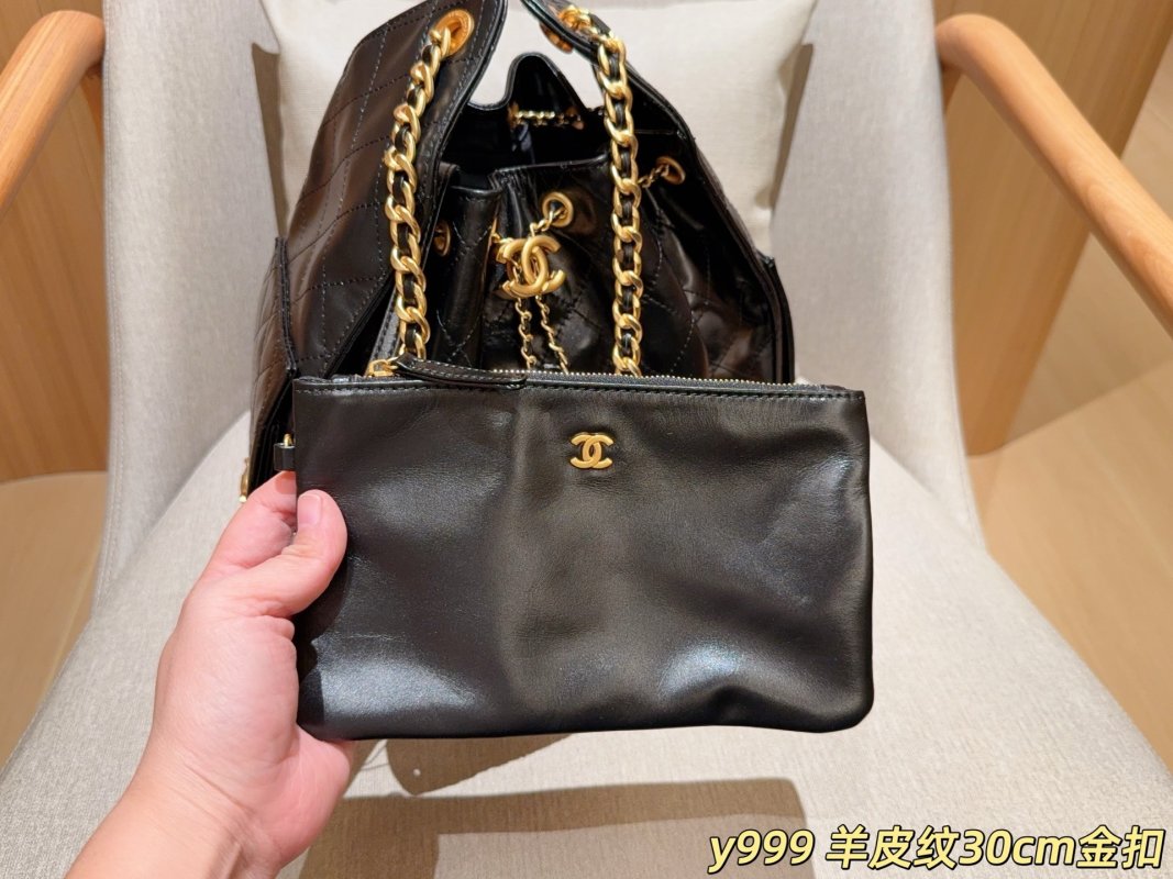 Chanel Large 25 Hobo Bucket Bag Black Gold Chain view