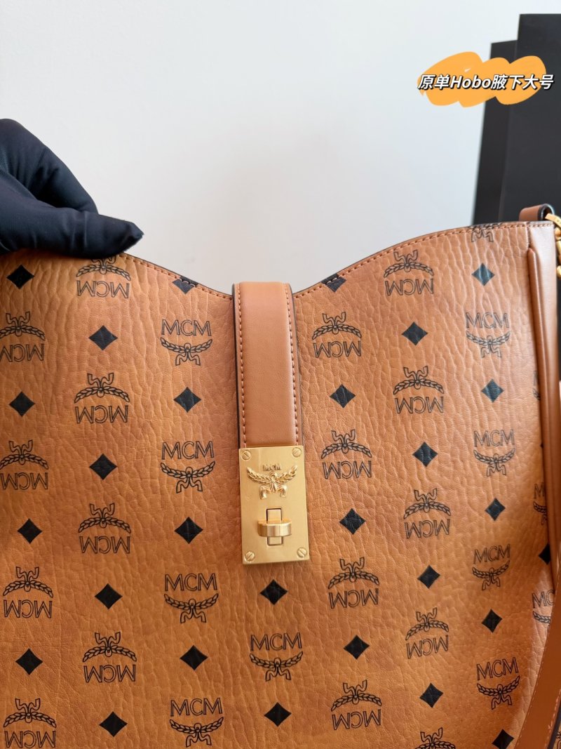 MCM Cognac Visetos Hobo Shoulder Bag with Lock Detail view