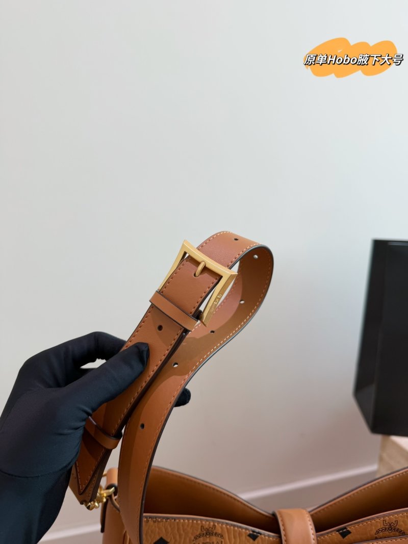 MCM Cognac Visetos Hobo Shoulder Bag with Lock Detail view
