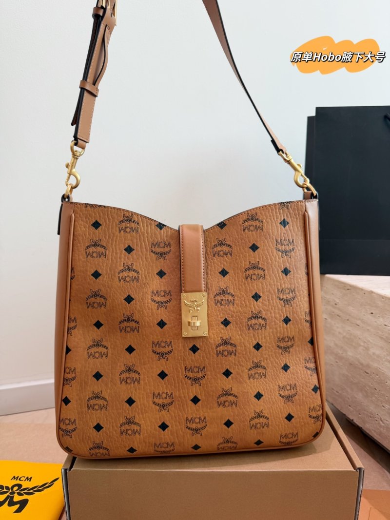 MCM Cognac Visetos Hobo Shoulder Bag with Lock Detail view