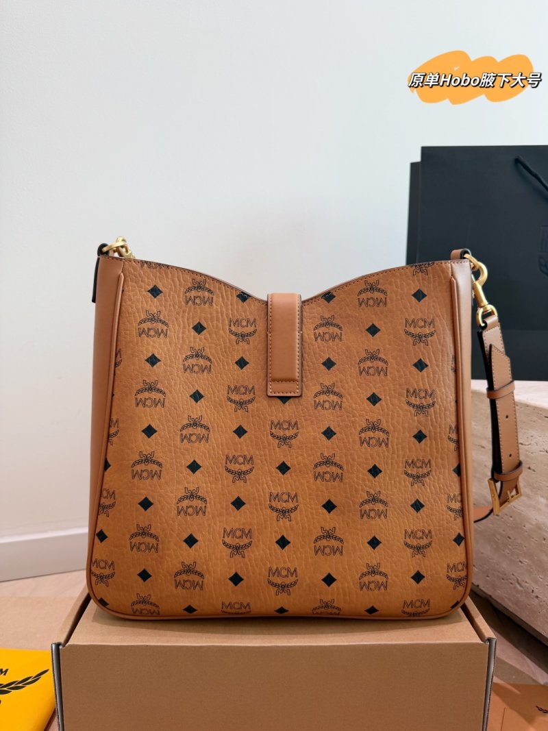 MCM Cognac Visetos Hobo Shoulder Bag with Lock Detail view