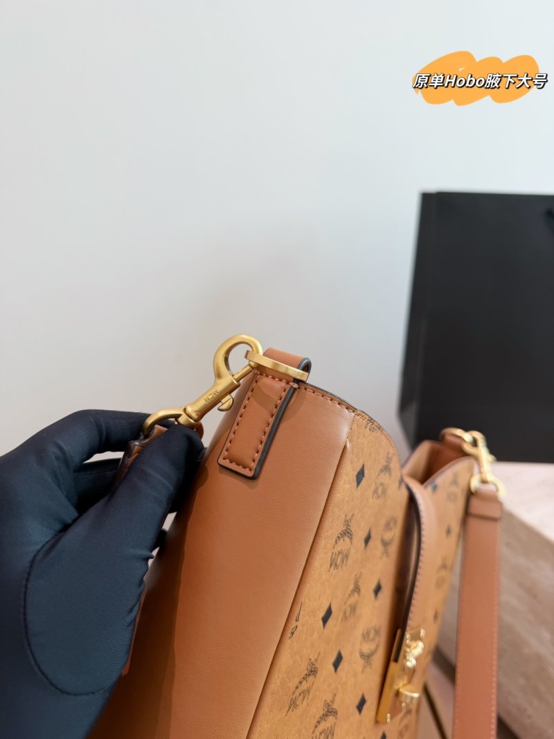 MCM Cognac Visetos Hobo Shoulder Bag with Lock Detail view