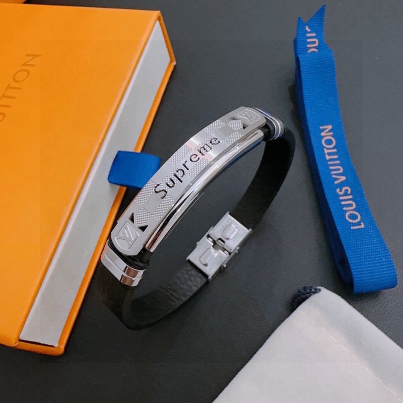 Louis Vuitton Supreme Collaboration Silver Leather Bracelet