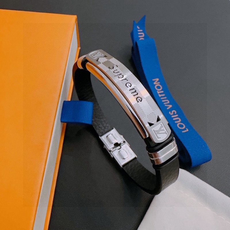 Louis Vuitton Supreme Collaboration Silver Leather Bracelet view
