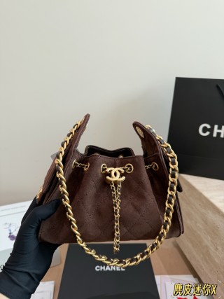 Chanel 25C Mini Hobo Bucket Bag Burgundy Suede UA Replica view 3