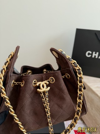 Chanel 25C Mini Hobo Bucket Bag Burgundy Suede UA Replica view 5