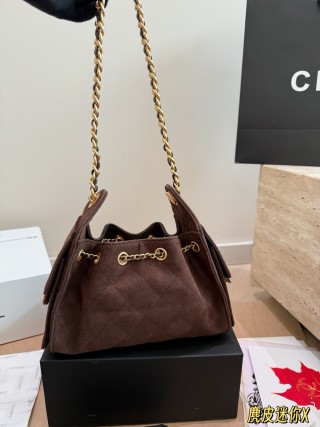 Chanel 25C Mini Hobo Bucket Bag Burgundy Suede UA Replica view 7