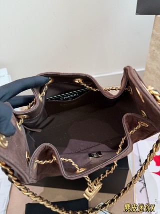 Chanel 25C Mini Hobo Bucket Bag Burgundy Suede UA Replica view 9