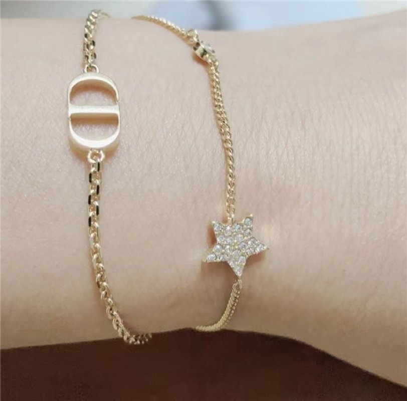 Dior CD Letter Double Layer Star Chain Bracelet Gold view