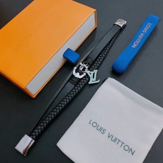 Louis Vuitton LV Initials Black Leather Bracelet with Metal Charm view 2
