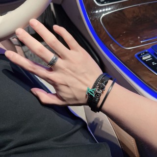 Louis Vuitton LV Initials Black Leather Bracelet with Metal Charm view 4