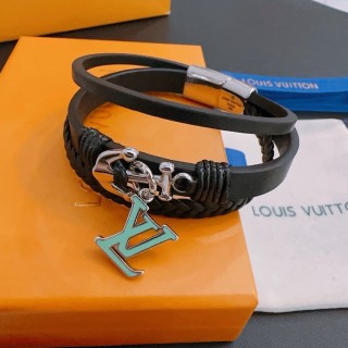 Louis Vuitton LV Initials Black Leather Bracelet with Metal Charm view 6