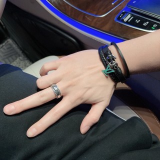 Louis Vuitton LV Initials Black Leather Bracelet with Metal Charm view 7