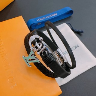 Louis Vuitton LV Initials Black Leather Bracelet with Metal Charm view 8