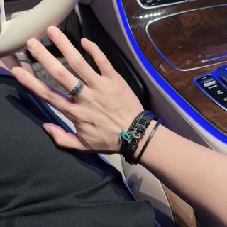 Louis Vuitton LV Initials Black Leather Bracelet with Metal Charm view 9