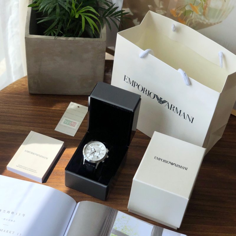 Armani Classic Business White Dial Three-Eye Quartz Watch