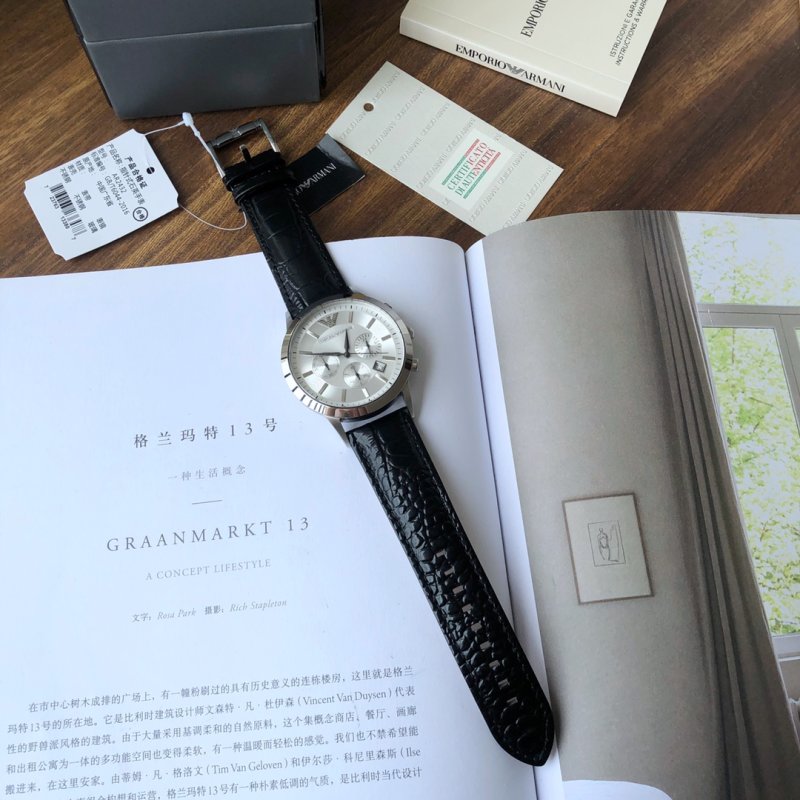 Armani Classic Business White Dial Three-Eye Quartz Watch view