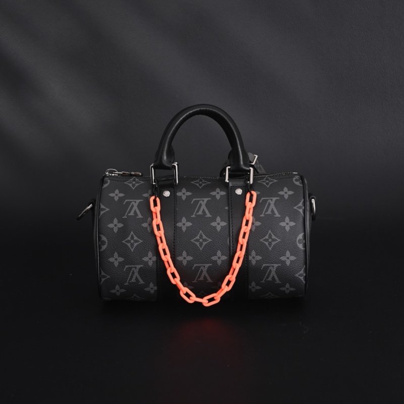 Louis Vuitton Keepall 25 Black with Orange Acrylic Chain Strap