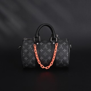 Louis Vuitton Keepall 25 Black with Orange Acrylic Chain Strap