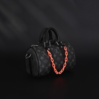 Louis Vuitton Keepall 25 Black with Orange Acrylic Chain Strap view 2