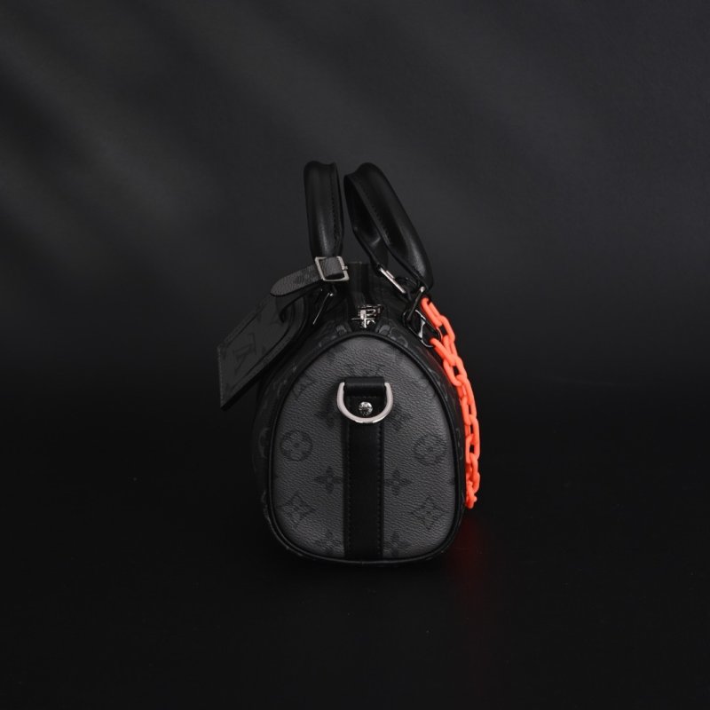 Louis Vuitton Keepall 25 Black with Orange Acrylic Chain Strap view