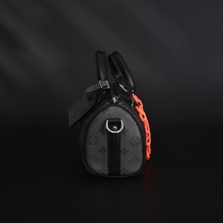 Louis Vuitton Keepall 25 Black with Orange Acrylic Chain Strap view 3