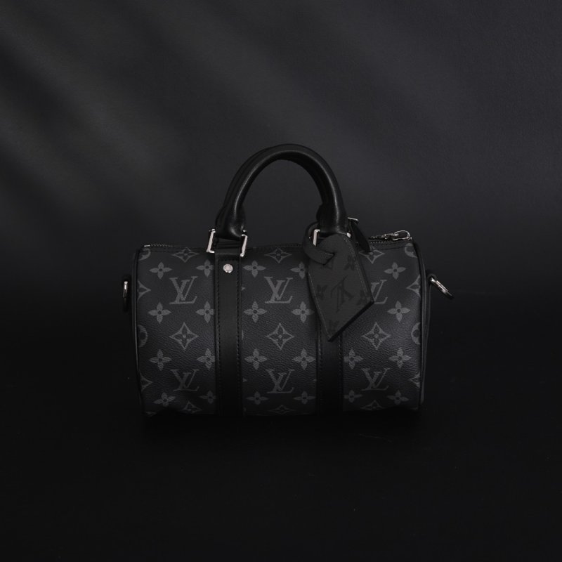 Louis Vuitton Keepall 25 Black with Orange Acrylic Chain Strap view