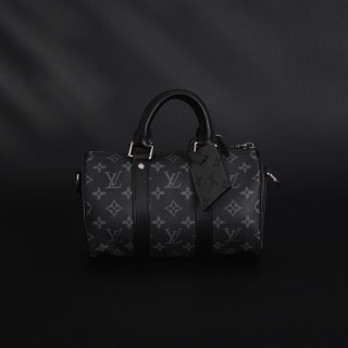 Louis Vuitton Keepall 25 Black with Orange Acrylic Chain Strap view 4