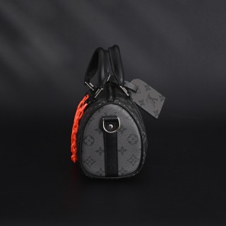 Louis Vuitton Keepall 25 Black with Orange Acrylic Chain Strap view 5