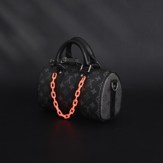 Louis Vuitton Keepall 25 Black with Orange Acrylic Chain Strap view 6