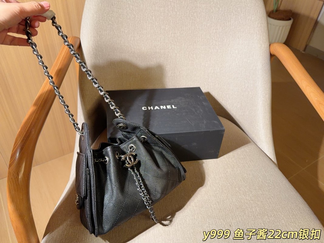 Chanel 25C Mini Caviar Caviar Leather Bucket Hobo Bag Black view