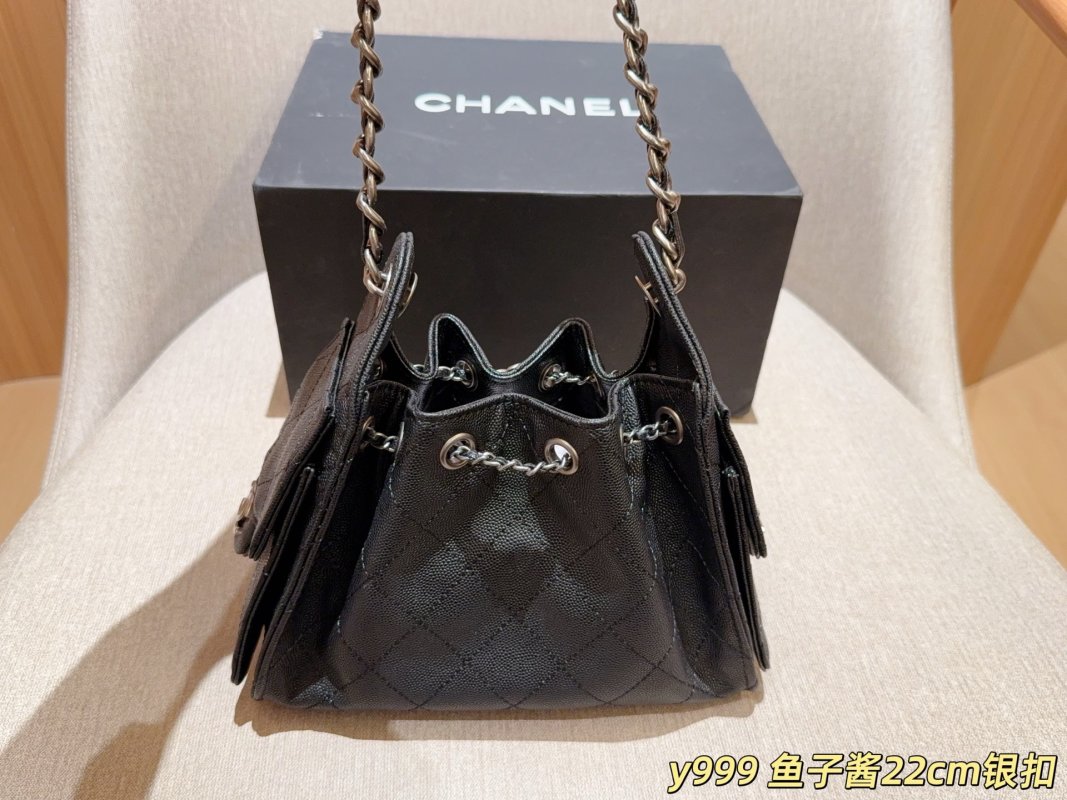 Chanel 25C Mini Caviar Caviar Leather Bucket Hobo Bag Black view