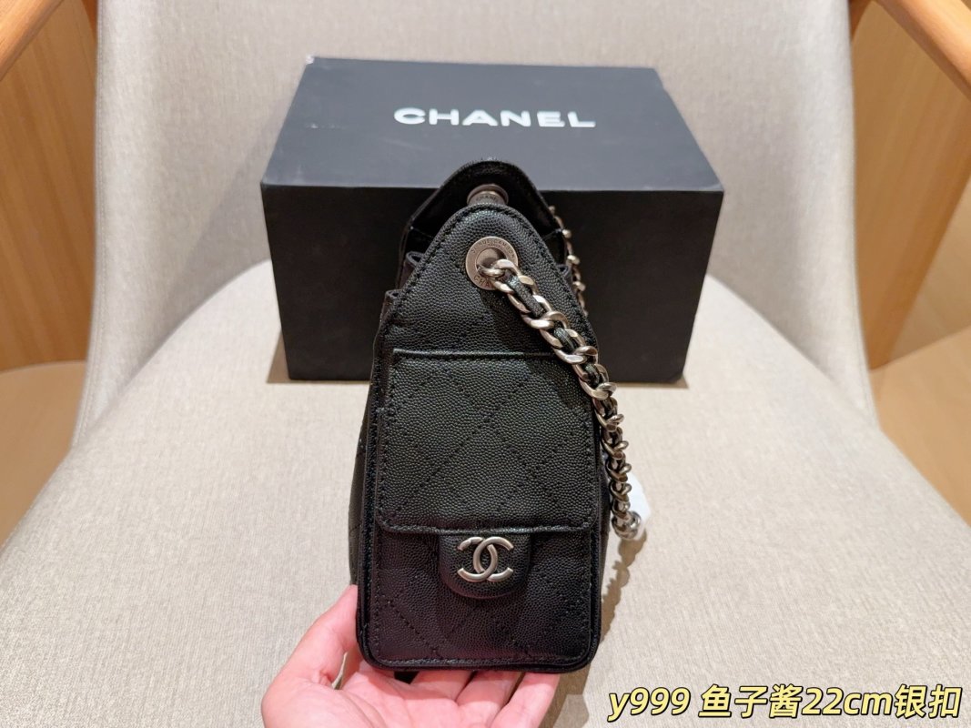 Chanel 25C Mini Caviar Caviar Leather Bucket Hobo Bag Black view