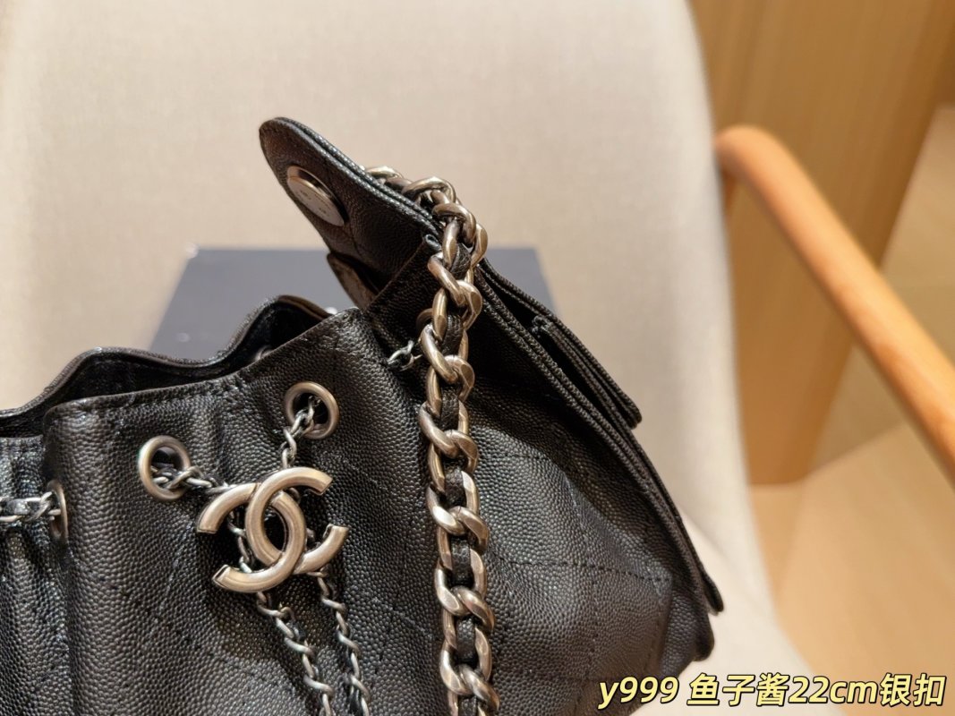 Chanel 25C Mini Caviar Caviar Leather Bucket Hobo Bag Black view