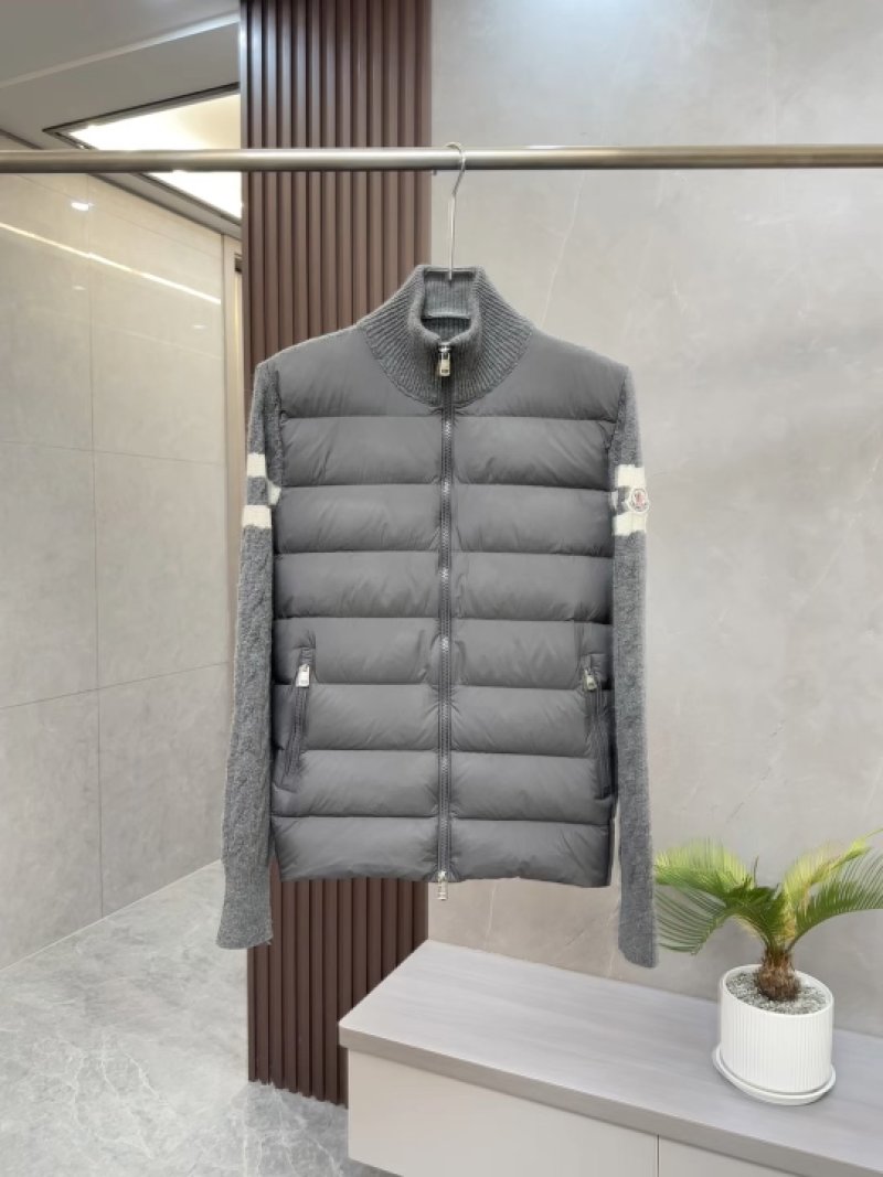 Moncler Padded Corduroy Grey Striped Wool Blend Puffer Jacket