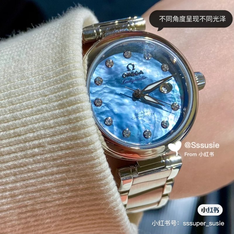 Omega Ladymatic 34mm Mother-of-Pearl Diamond Blue Watch Rep view