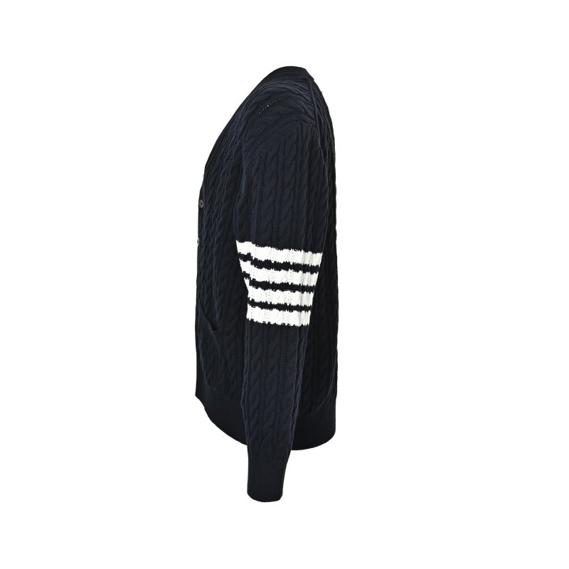 Thom Browne 22FW Relaxed Fit Cable Knit Cardigan Navy view