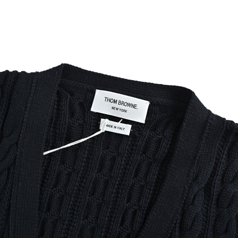 Thom Browne 22FW Relaxed Fit Cable Knit Cardigan Navy view