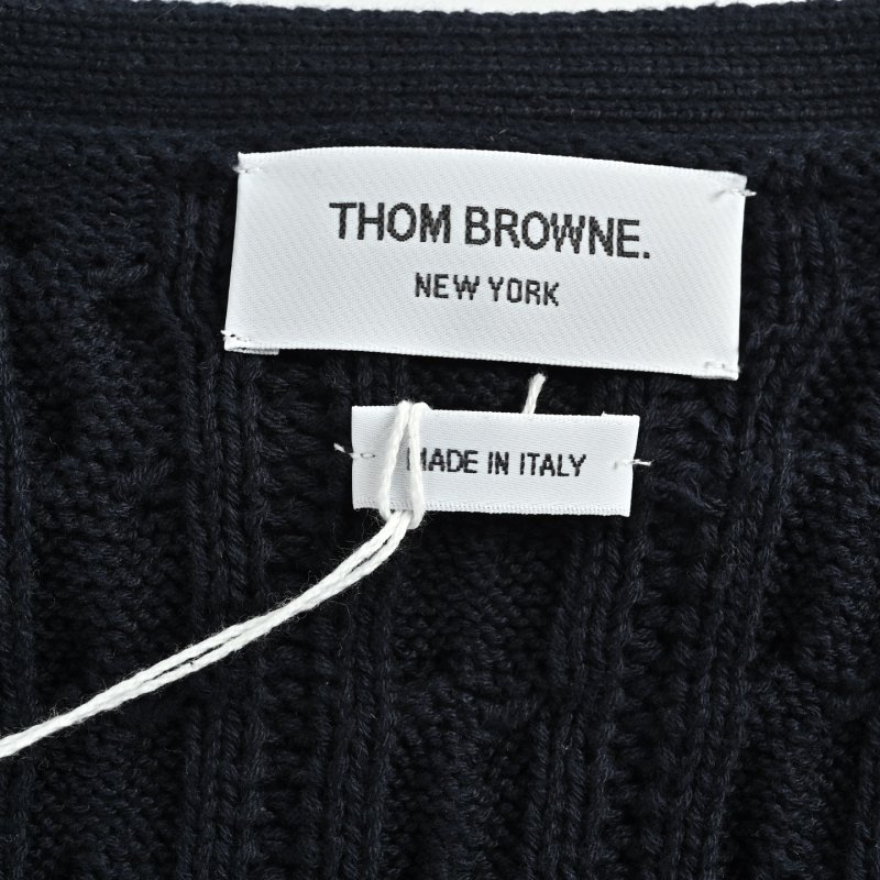 Thom Browne 22FW Relaxed Fit Cable Knit Cardigan Navy view