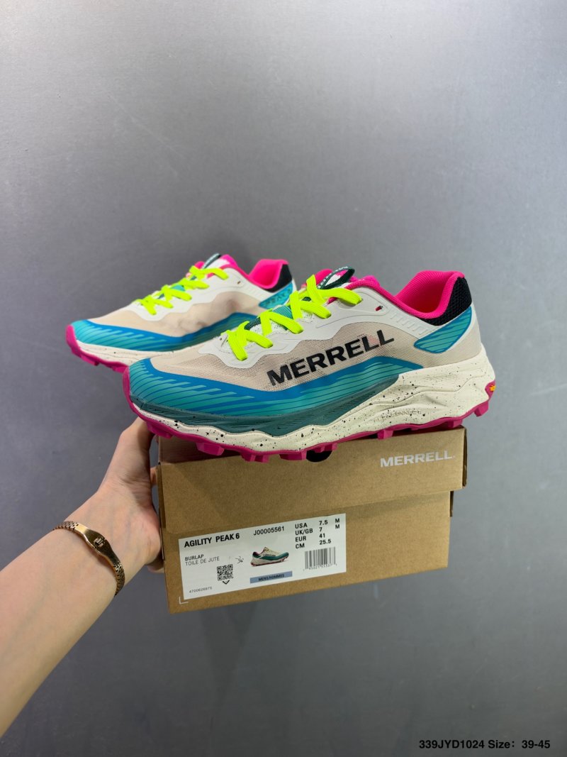 Merrell Agility Peak 6 Trail Running Shoe - Cream/Teal/Neon Yellow view
