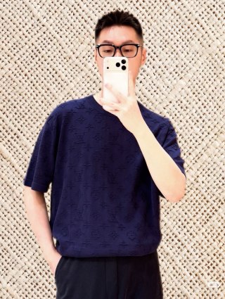 Louis Vuitton Monogram Jacquard Knit T-Shirt Navy view 9